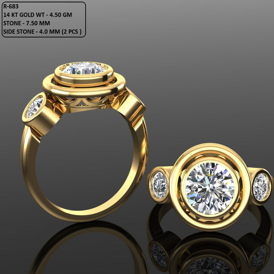 Round Cut Diamond Three Stone Bezel Engagement Ring Jewelry CAD 3d Design