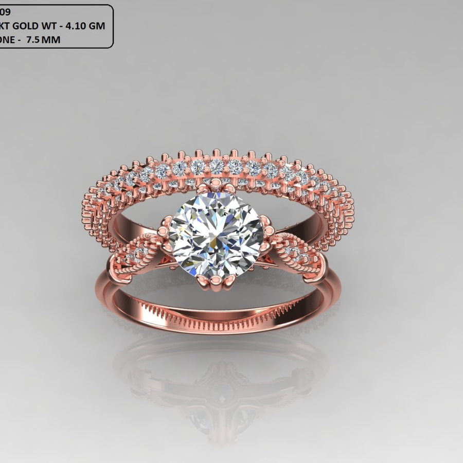 Round Cut Diamond Pave Bridal Set 3DM CAD File