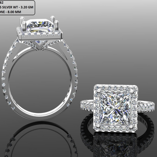 Princess Cut Diamond Halo and Pave Style Engagement Ring 3DM CAD File