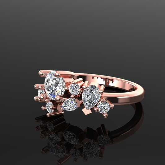 Round Cut Diamond Cluster Engagement Ring 3DM CAD File