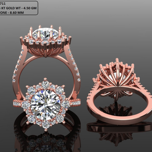Round Cut Diamond Cluster Engagement Ring 3DM CAD File