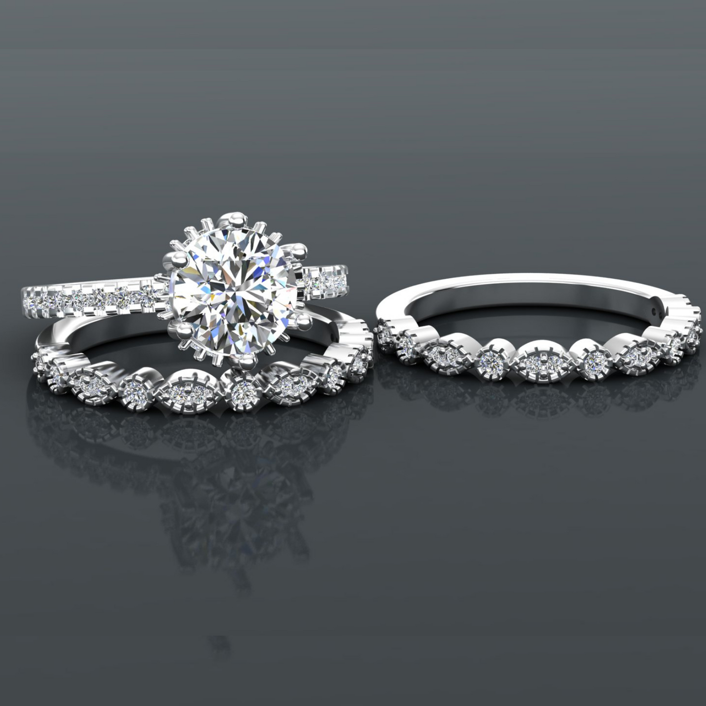 Round Cut Diamond Pave Style Bridal Set 3DM CAD File