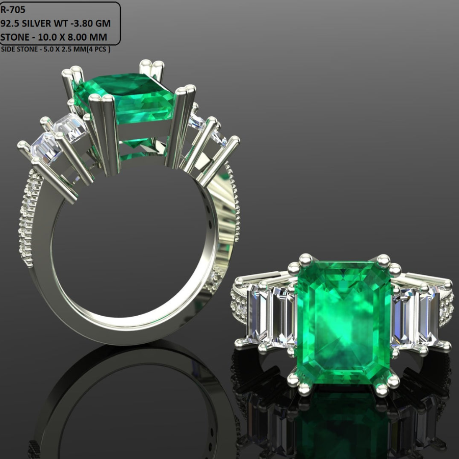 Emerald Cut Diamond Cluster Engagement Ring 3DM CAD File